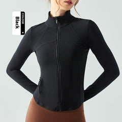 Autumn And Winter Nude Feel Slim Fit Slimming Zipper Yoga Clothes Long Sleeve Outdoor Workout Top - kinko