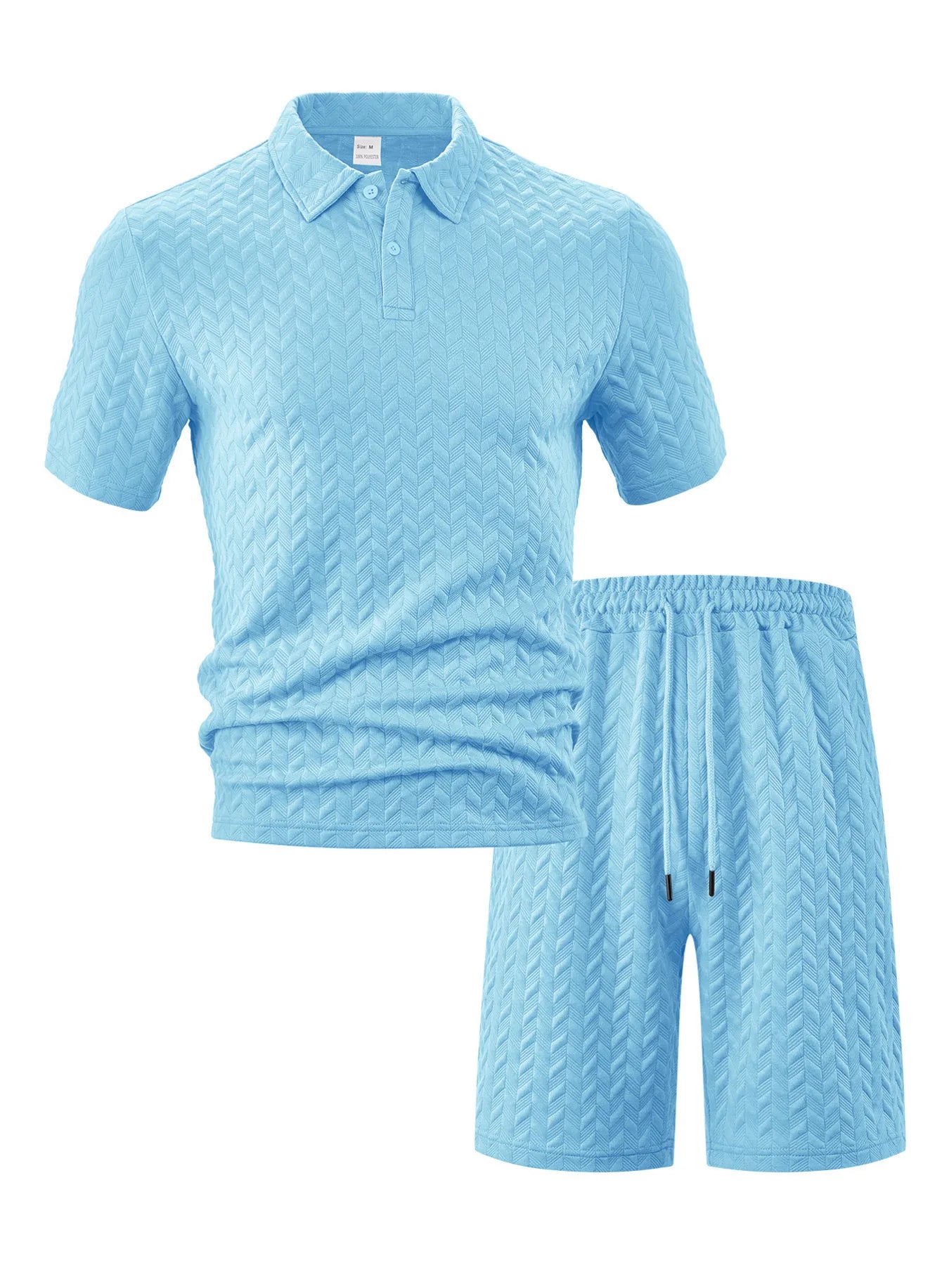Men's Full Size Textured Polo Shirt and Shorts Set Plus Size - kinko