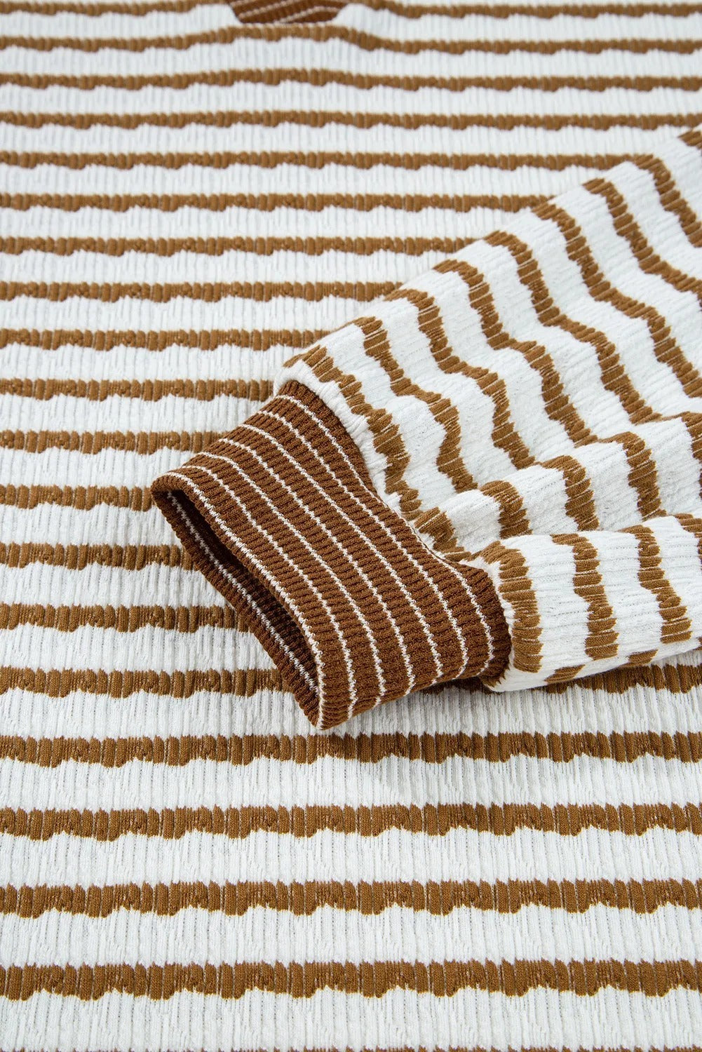 Khaki Stripe Collared Pullover Top And Drawstring Pant Set - kinko