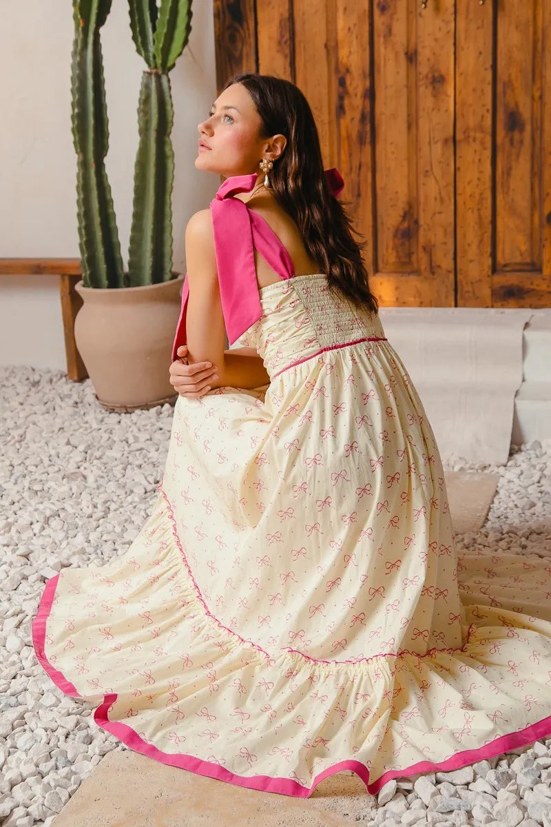 SO ME Ribbon Flowy Maxi Dress with Contrast Trim - kinko