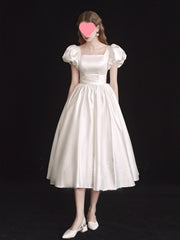 French Light Wedding Dress Satin Vintage Trip Shoot Bridal Gown Dress - kinko