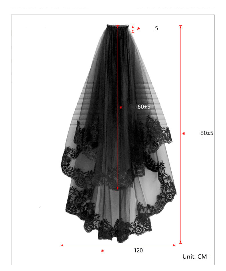 Black Veil Short Lace Headdress Spiritual Love Wedding Clothes Party Photo Veil Veil - kinko