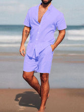 Men's Full Size Short Sleeve Shirt and Shorts Set Plus Size - kinko