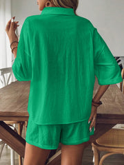 Collared Neck Half Sleeve Top and Shorts Set - kinko