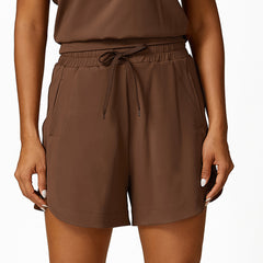 Loose Half Zipper And Lapel Sleeveless Top Casual Trousers Lace-up Shorts Three-piece Set - kinko