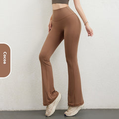 Women's Hip Raise High Waist Pocket Sports Bell-bottom Pants - kinko