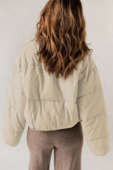 Zip Up Collared Neck Long Sleeve Winter Coat - kinko