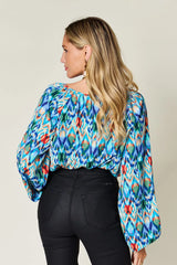 Double Take Full Size Printed Balloon Sleeve Blouse - kinko