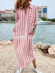 Cotton And Linen Breathable Casual Loose Striped Women's Short-sleeved Shirt - kinko