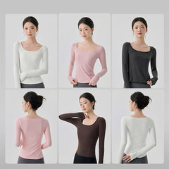 Nude Feel High Elastic Long Sleeve Yoga Wear Top Slim Fit Slim And Sexy Big Neckline - kinko