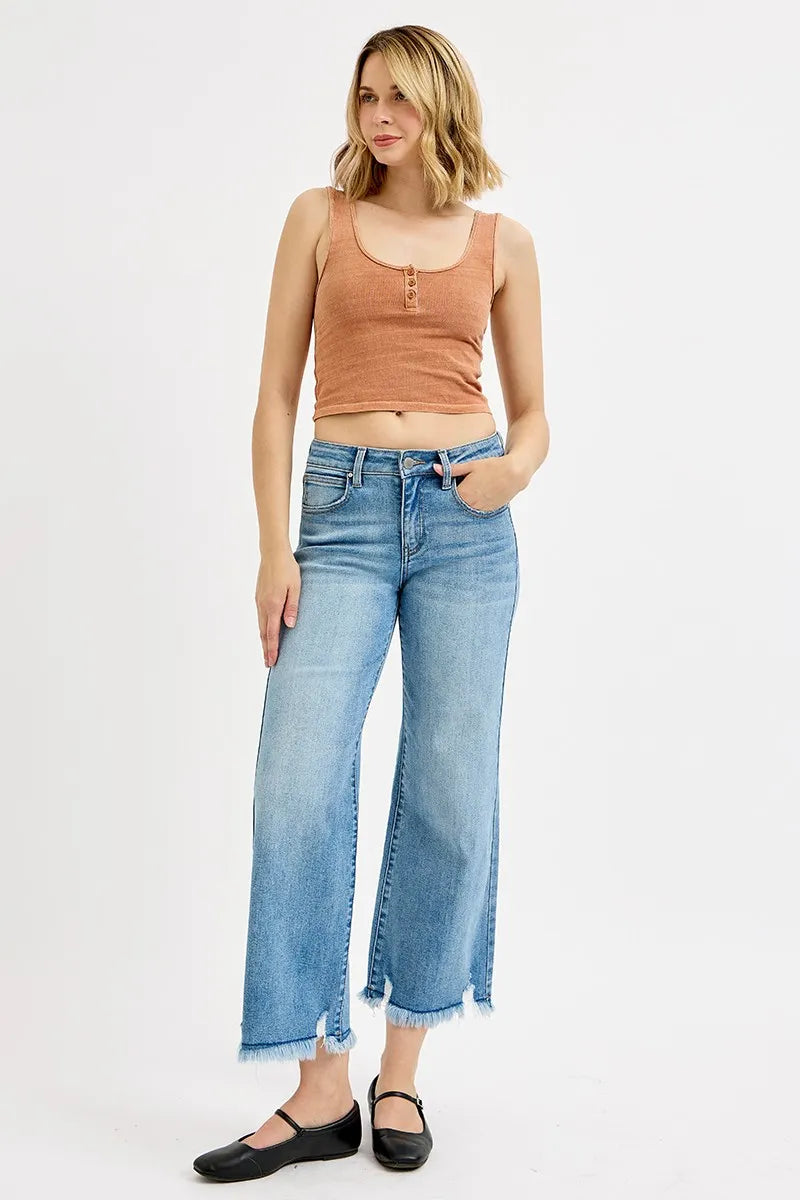 RISEN Full Size Mid Rise Crop Wide Leg Jeans Plus Size - kinko