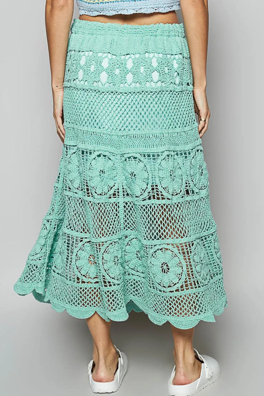 POL Lace Tiered Midi Skirt - kinko