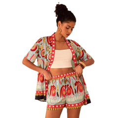 Female Fashion Casual Printing Cardigan Suit - kinko