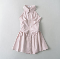 2024 Summer New Pure Desire Style Slim Fit Slimming Waist Pleating Sleeveless Shirt Dress Polo Collar Dress - kinko