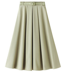 Retro High Waist A- Line Skirt Slimming Skirt Belt Attached - kinko