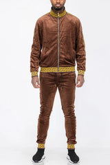 WEIV Men's Full Size Velour Zip Up Jacket and Drawstring Pants Set Plus Size - kinko