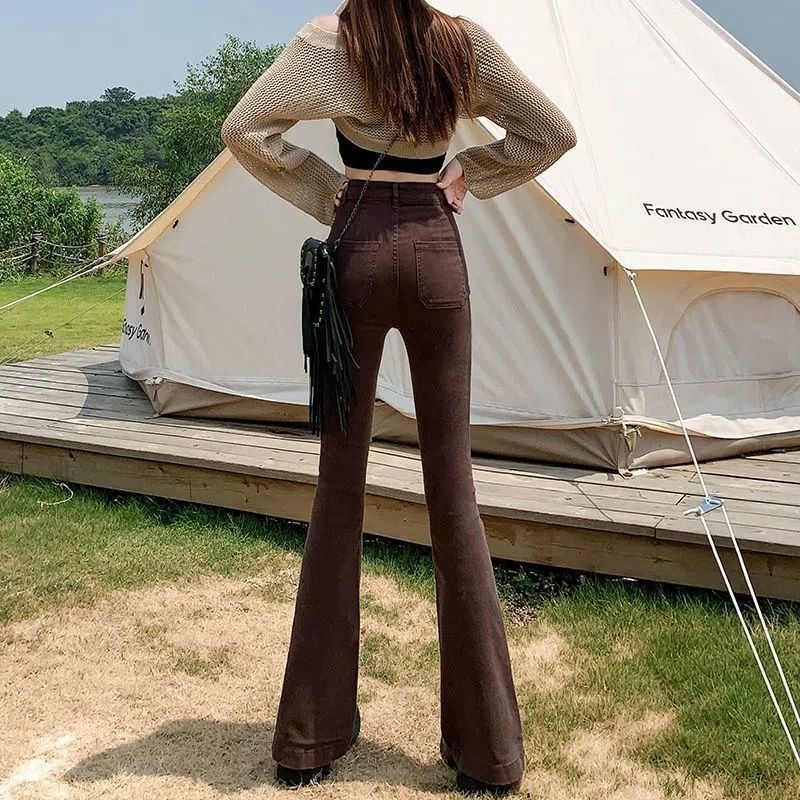 Stretchy High Waist Slimming Design Sense High Street Bell-bottom Pants Tide - kinko