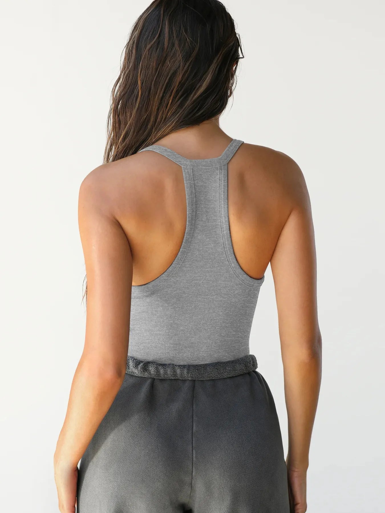 Ribbed V-Neck Halter Tank Top - kinko