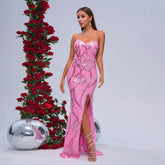 Wrapped Chest Off-neck Sheath Sequined Banquet Fishtail Evening Dress - kinko