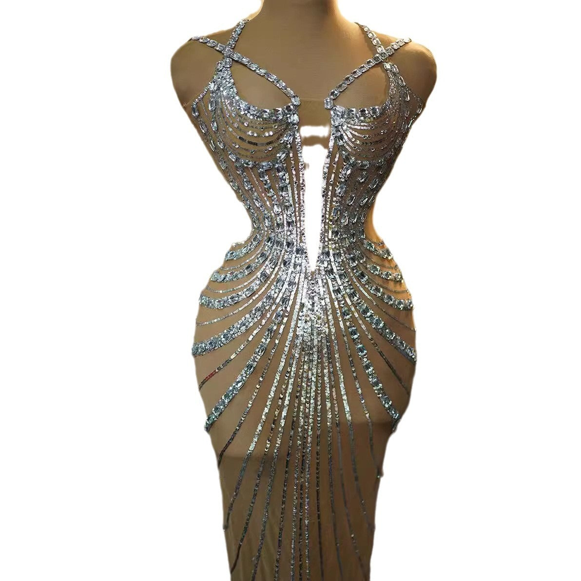 Rhinestone Feather Dress Banquet Women's Clothing - kinko