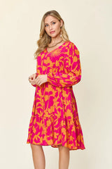 Double Take Full Size Printed Ruffle Hem Dress with Pocket - kinko