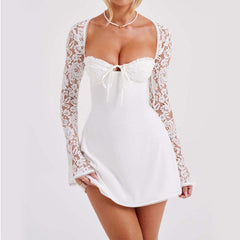 Y2K Lace Long Sleeve Dress Fashion Sexy Corset Backless Lace Up Short Dresses Womens Clothing - kinko