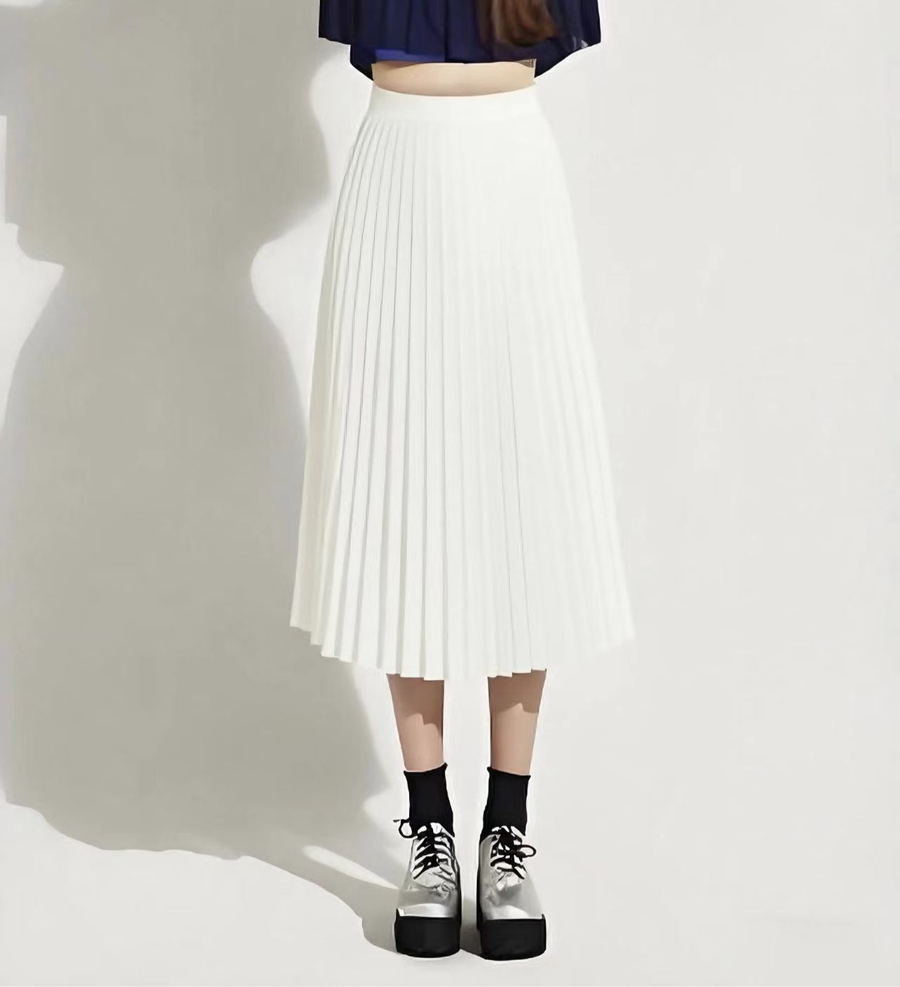 Summer Mid-length Elastic High Waist Slim-fit Pleated Skirt - kinko