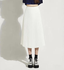 Summer Mid-length Elastic High Waist Slim-fit Pleated Skirt - kinko
