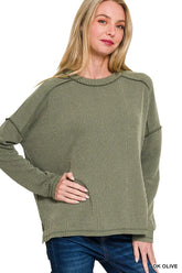 Zenana Full Size Exposed Seam Long Sleeve Corded Rib Knit Top Plus Size - kinko