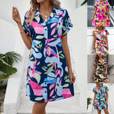 New Floral Print Short Sleeve Shirt Dress Summer Fashion Lapel Loose A-line Dresses For Womens Clothing - kinko