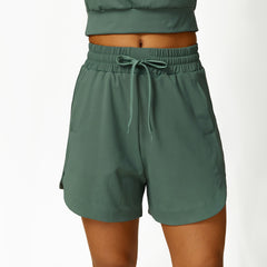 Loose Half Zipper And Lapel Sleeveless Top Casual Trousers Lace-up Shorts Three-piece Set - kinko