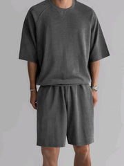 Men's Full Size Round Neck Top and Shorts Set Plus Size - kinko