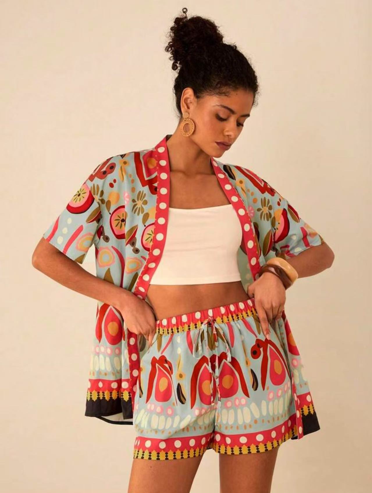 Female Fashion Casual Printing Cardigan Suit - kinko