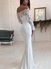 Fashion One Shoulder Lace Long Sleeve Dress Mopping Wedding Dress - kinko
