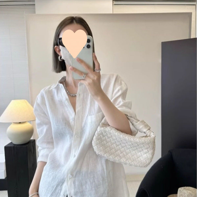 Long Linen Sleeves Thin Shirt Outer Sun Top - kinko