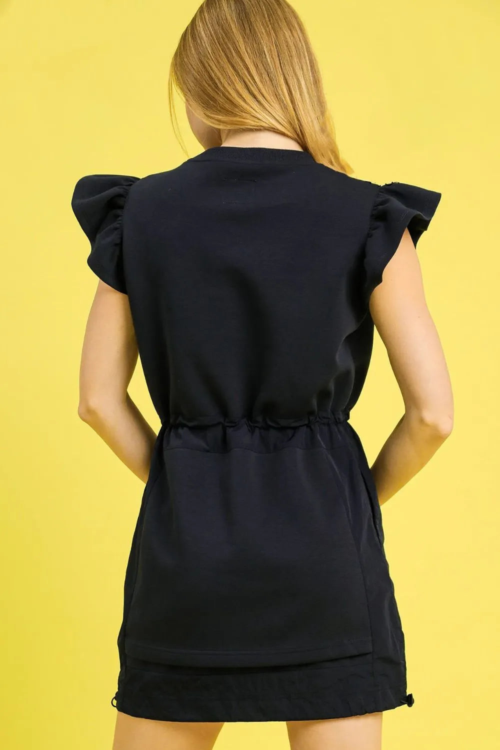 Umgee Luxe knit Ruffle Sleeve Drawstring Mini Dress - kinko