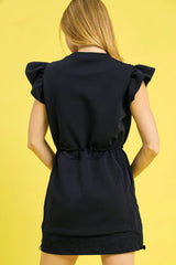 Umgee Luxe knit Ruffle Sleeve Drawstring Mini Dress - kinko