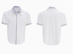 Male Niche Striped Contrasting Patchwork Shirt Top - kinko