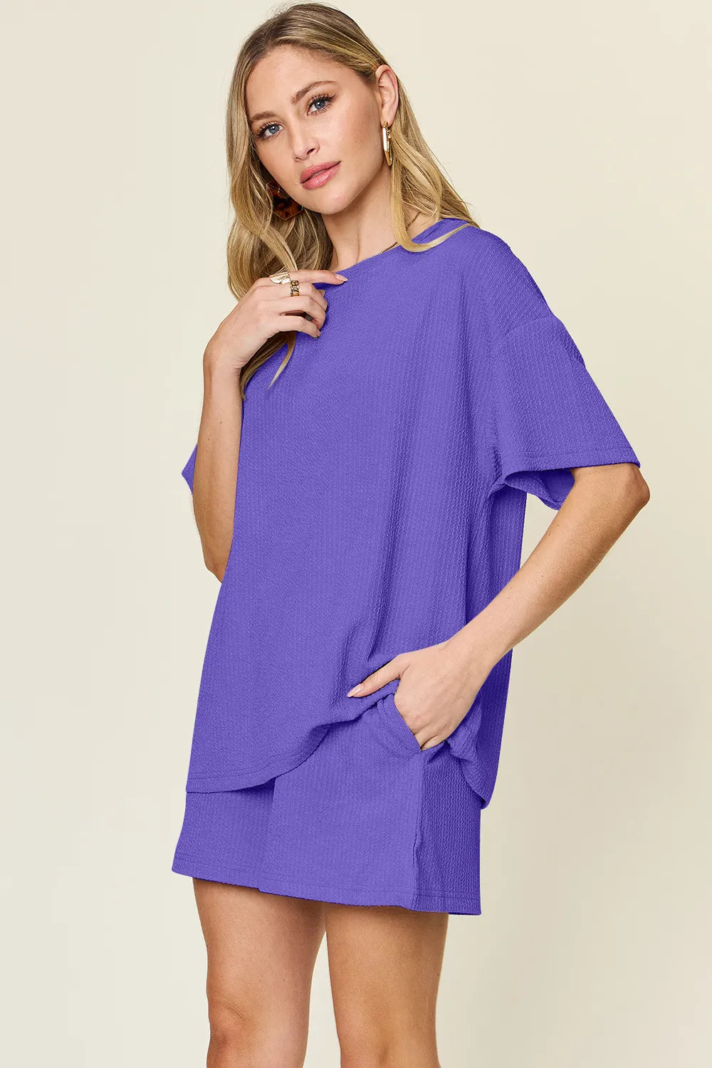Double Take Basic style Round Neck Solid Set - kinko