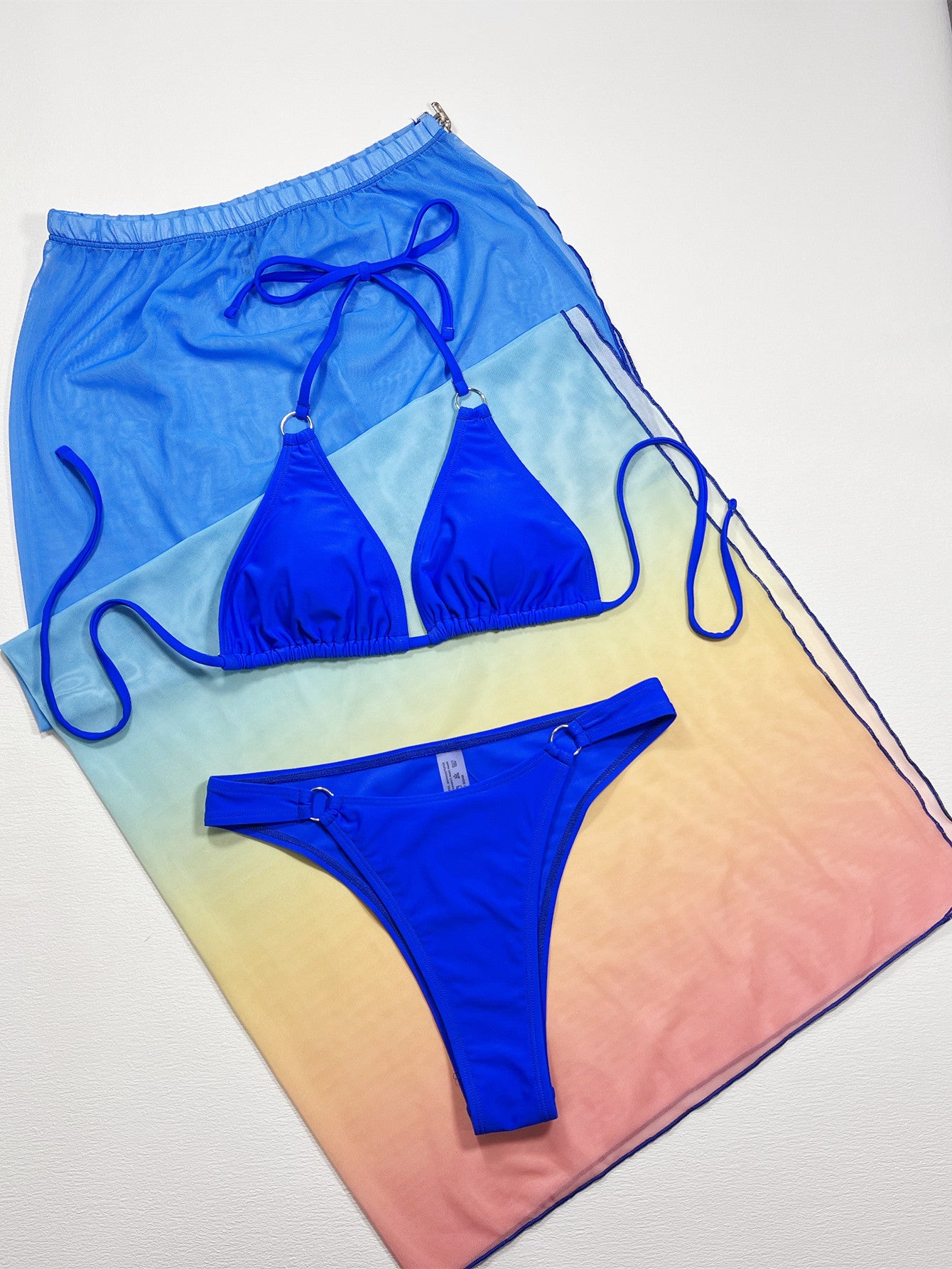 Gradient Halter Neck Three-Piece Swim Set - kinko