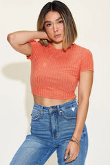 Basic Bae Full Size Ribbed Round Neck Short Sleeve T-Shirt - kinko
