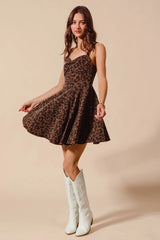 SO ME Mineral Washed Leopard Flare Cami Dress - kinko