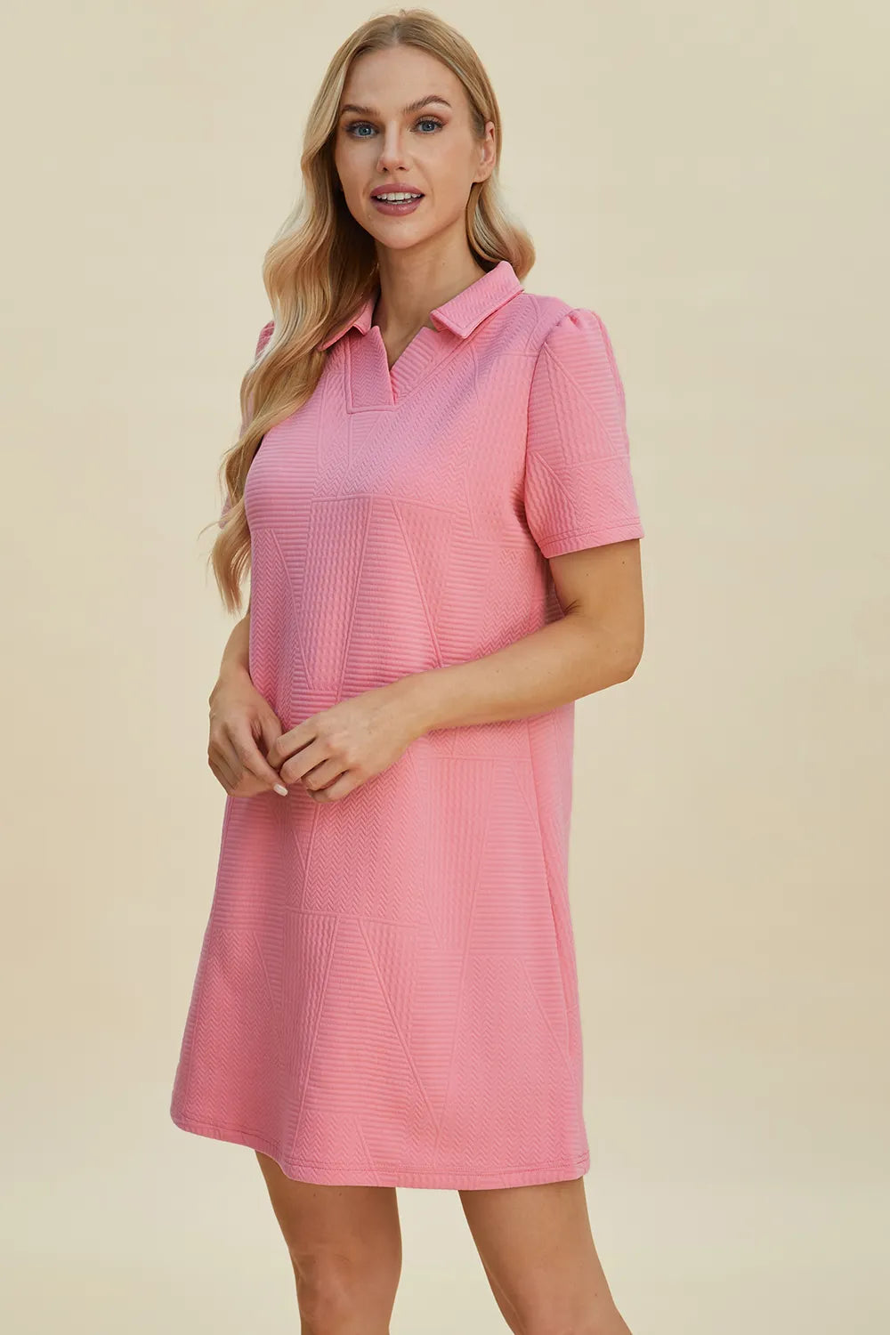 Double Take Full Size Texture Short Sleeve Dress - kinko