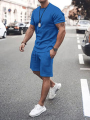 Men's Plus Size Round Neck Short Sleeve Top and Shorts Set - kinko