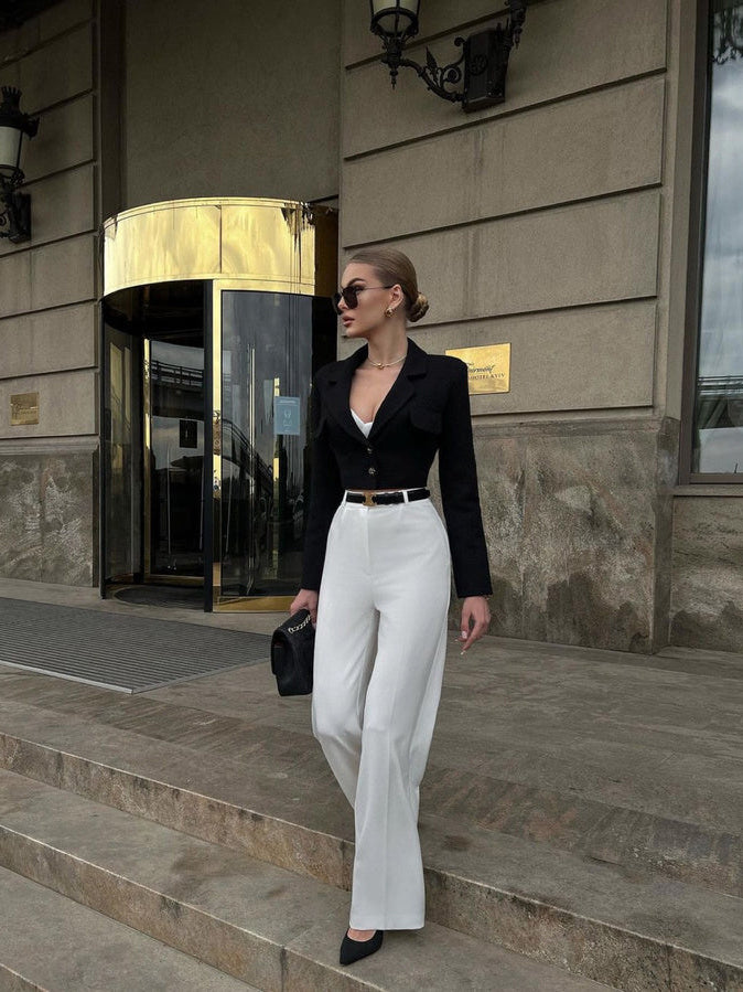 Solid Color Tweed Short Blazer - kinko