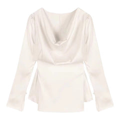 High-end Irregular Bell Sleeve Waist-tight Graceful Satin Long Sleeve Shirt - kinko