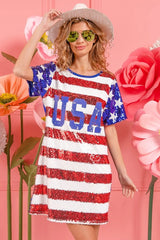 BiBi American Flag Theme Usa Print Sequin Dress - kinko