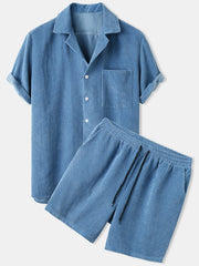 Men's Full Size Classic Textured Top and Shorts Set Plus Size - kinko