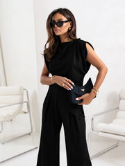 Slit Ruched Top and Wide Leg Pants Set - kinko