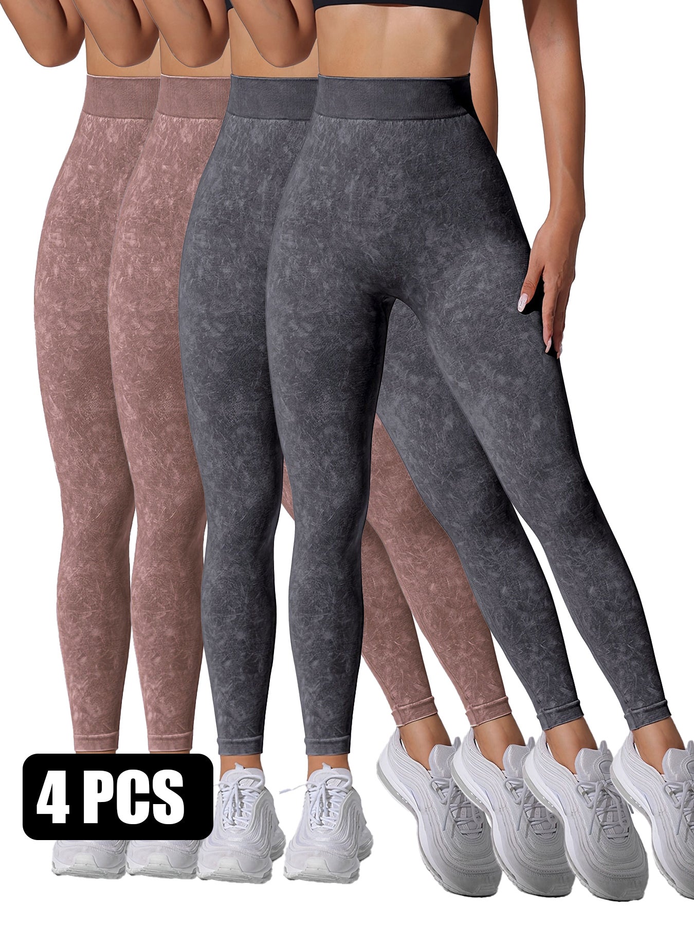 4PACK Sand-washed Seamless Yoga Pants - kinko